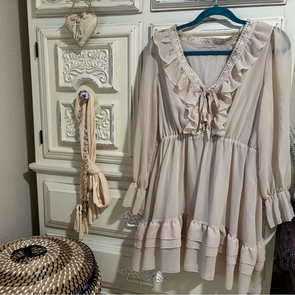Cream Ruffle Mini Dress